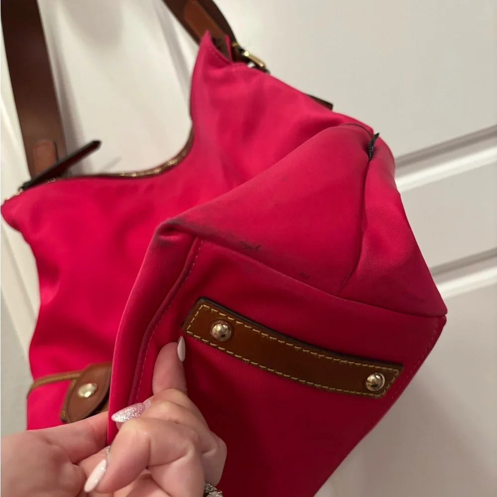 Dooney & Bourke Women’s Pink Shoulder Tote Bag with Brown Leather Trim - Picture 3 of 12